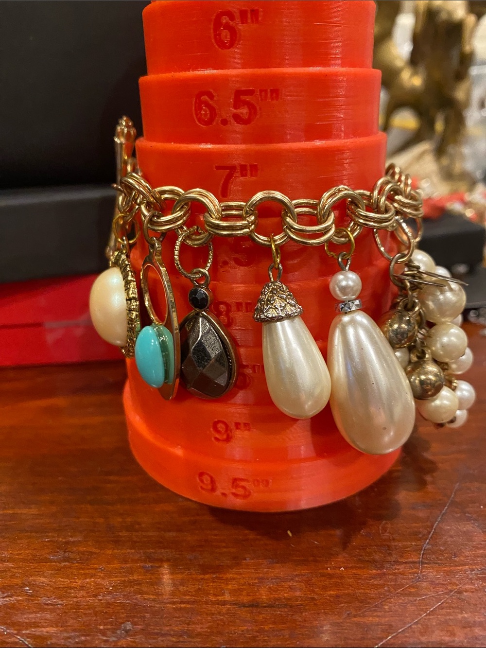 Repurposed Gold-Tone Pearl Charm Bracelet - Elegant Women’s Jewelry - Picture 5 of 5